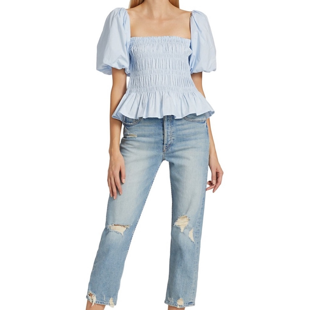 ASTR Savina Puff Sleeve Top in Light Blue